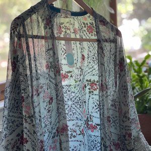 Bohemian Crochet Trim Open Front Woven